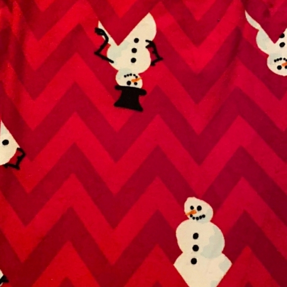 LulaRoe Red Chevron Snowman Legging Holiday Christmas - Picture 4 of 5